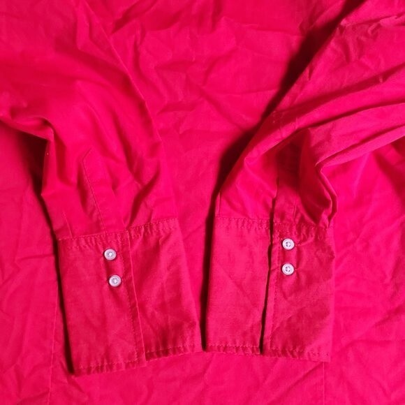 Doublju red long sleeve collared button up top sz XL - Picture 7 of 12